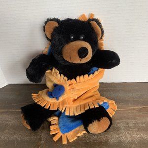 Blanket Babies 11” Black Bear with Blue & Orange Blanket & Fish Lovey